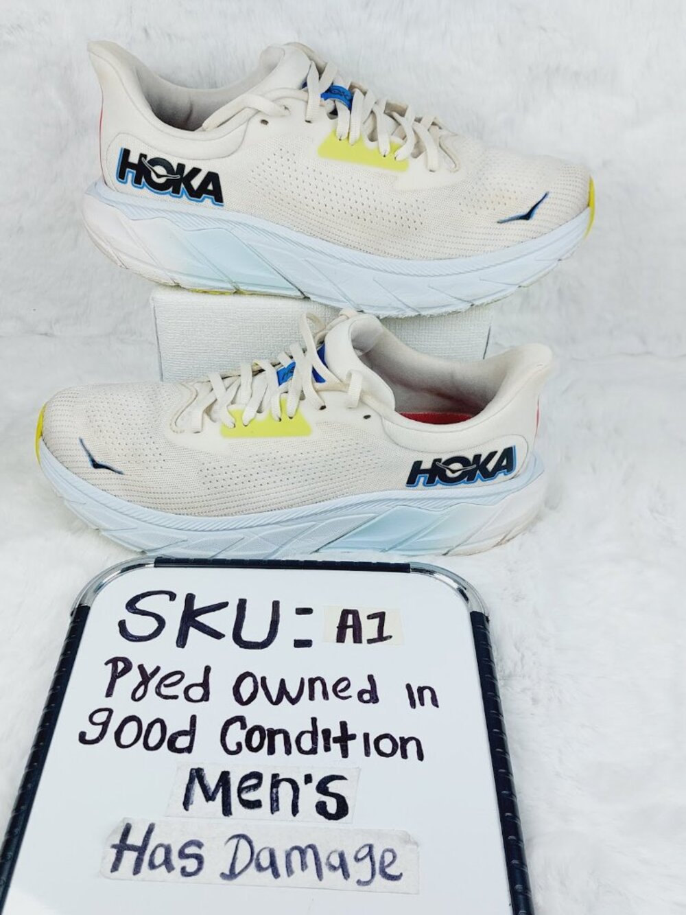Hoka One One Men's Blanc De Blanc Virtual Blue Arahi 7 Running Shoes Size 9D - Picture 8 of 8
